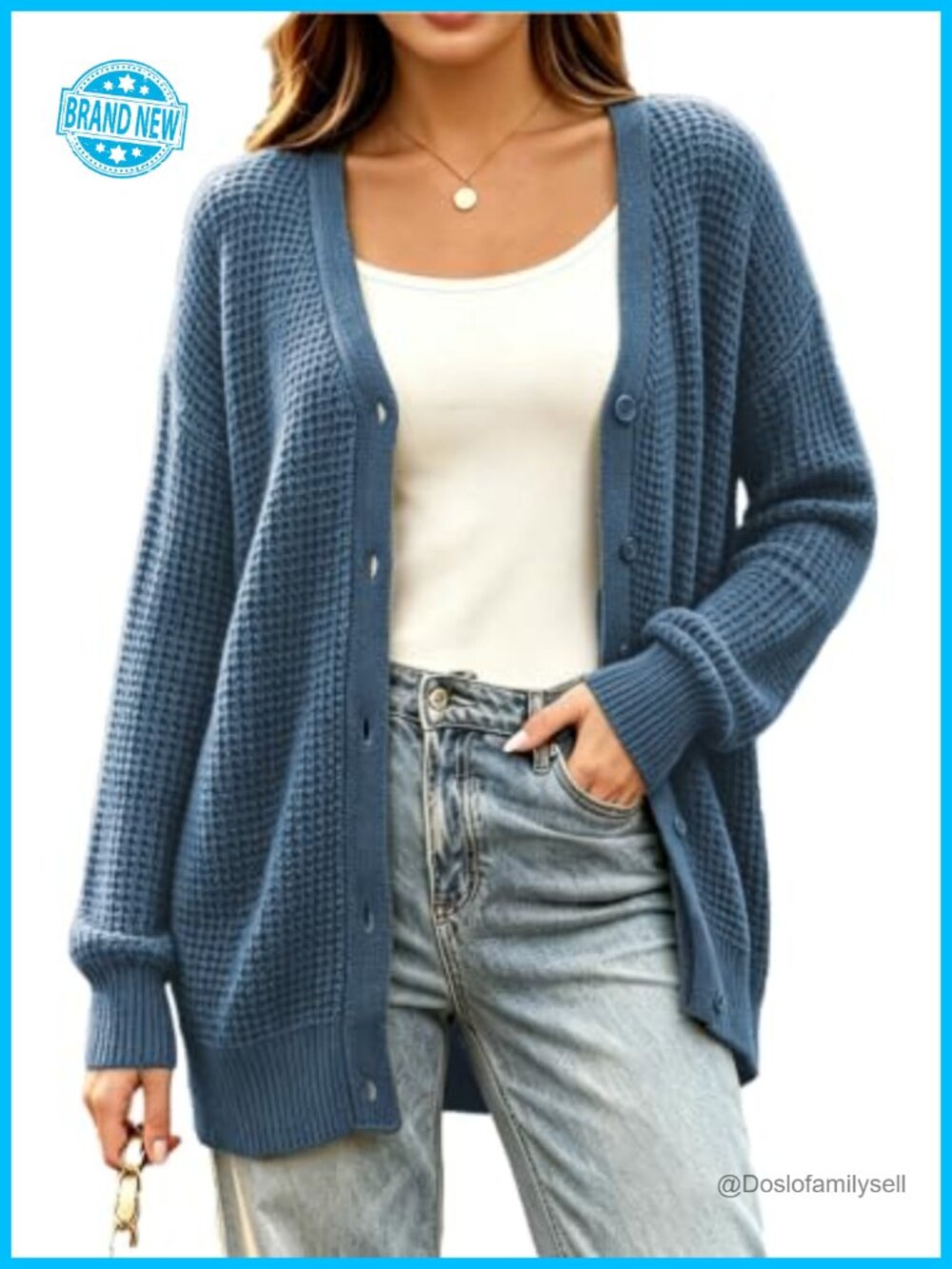 Chunky Knit Cardigan Button Up Oversized Sweater Casual V-Neck